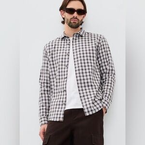 Billy Reid Button Up Mixed Plaid Shirt Large Navy Mauve Checkered Plaid